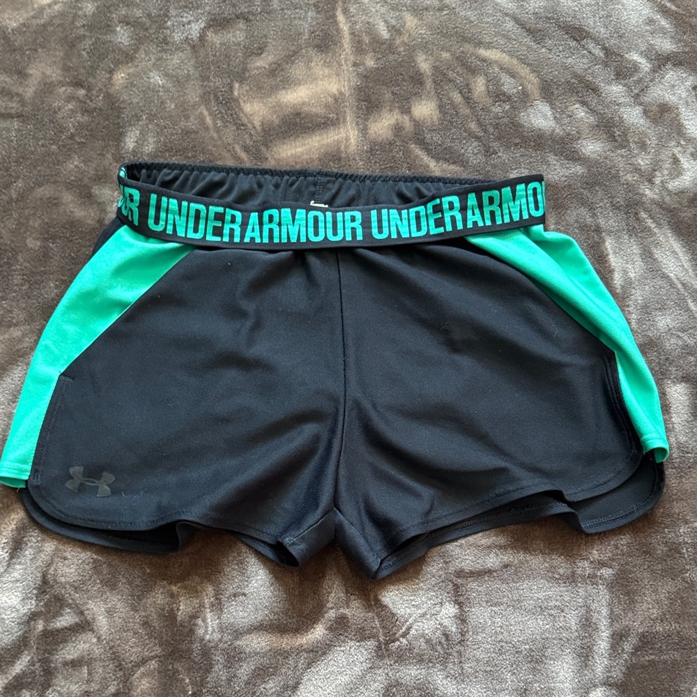 Under Armour Women's Black and Teal Athletic Shorts